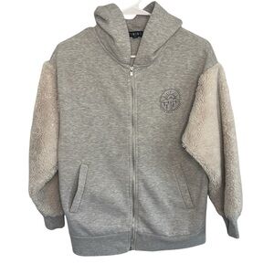 Dutch Bros Women’s SMALL Gray + Oatmeal Sherpa/Sweatshirt Zip Up Jacket DB 1992